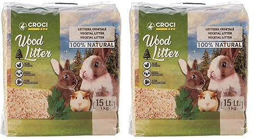 Croci Wood Litter - Pflanzliche Streu für Nagetiere auf Basis von Tannenspänen, 15 lt - 1 kg Format, natürlich und kompostierbar ohne chemische Produkte, super saugfähig, geruchshemmend