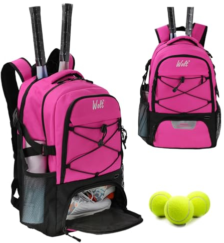 Hixingo Tennisrucksack für Damen und Herren, Tennisschläger Rucksack mit Schuhfach Große Kapazität Sportrucksack für Tennisschläger, Badmintonschläger und Basketbälle (36L,Dunkelrosa)
