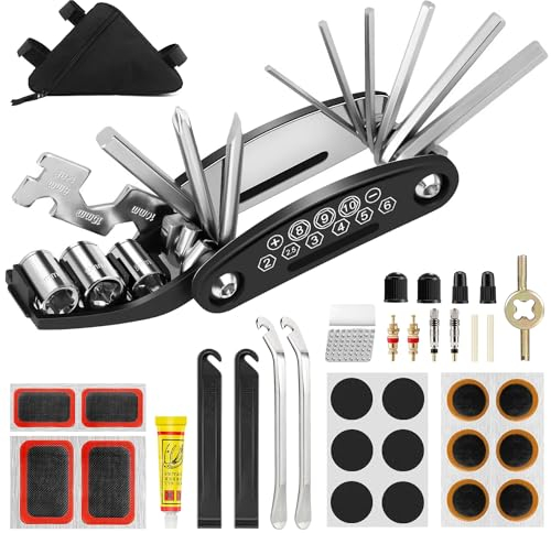 Fahrrad Flickzeug Zubehör Set, oGoDeal Fahrrad Reparaturset und Werkzeuge, Fahrrad Multitools Reifenreparaturset für unterwegs, flickzeug selbstklebend mit reifenheber fahrradflicken