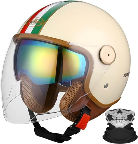 Öppen hjälm Media Hjälm Motorcykel Vintage Cruiser Chopper Sparkcykel Pilot ECE-certifierad Moto Retro Crash Moped Hjälm för Vuxna med