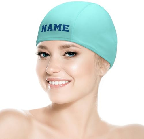 LSDINDF Badekappe Kinder, Badekappe für Kinder und Erwachsene mit Ihrem Wunschtext oder Name, Einfach an- und Auszuziehen, Reißfest, Bonnet de bain en Polyester.