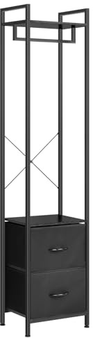 CADUKE Perchero Negro con Cajón de No Tejido, Organizador de Armario Independiente, Rack de Ropa de Estilo Industrial para Dormitorio, Sala, Entrada, Estructura de Metal, 40×29.2×180.8cm
