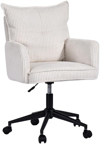 Duhome Bürostuhl Schreibtischstuhl aus Kordsamt, 360° Drehstuhl Schminktisch Stuhl Höhenverstellbar Computerstuhl, Weiß