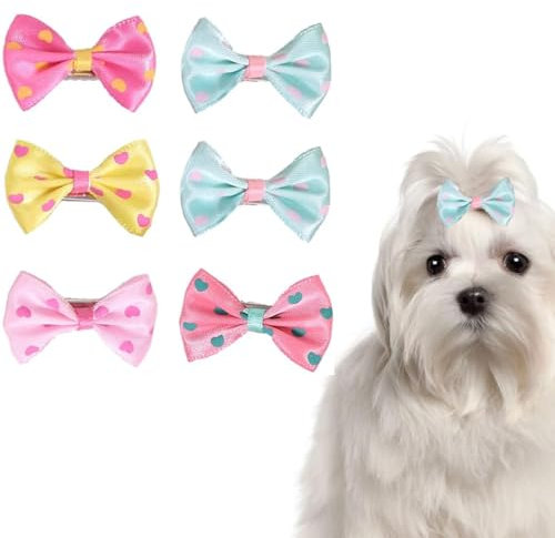 WUSJCOF 6 Pièces Barrettes pour Chiens, Accessoires de Toilettage Bowknot pour Poils de Petit Chien, Accessoires pour Chien, pour Chat Fille (Pour Chiens et Chats de Taille Moyenne)