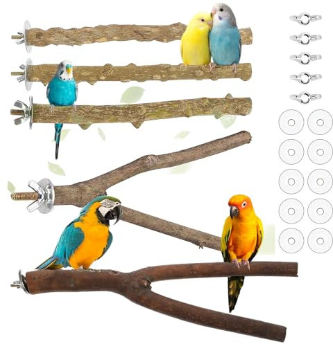NLONLL 5 Stück Sitzstangen für Vögel: Naturholz, Vogelstangen, Sitzstangen für Vogelkäfige, Äste, Vogelständer für Nymphensittich, Kanarienvogel, Papageien