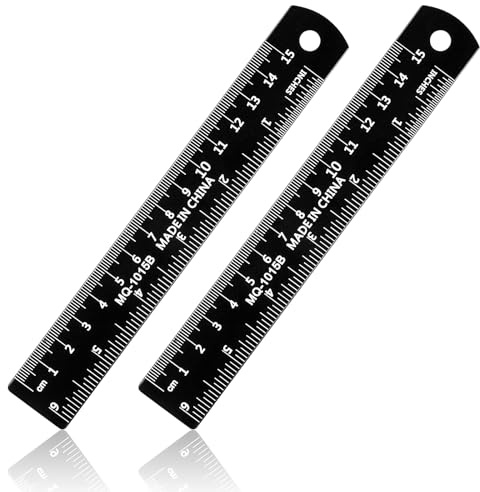 6 inch Ruler Metal, 2 Pack Straight Ruler Dual-Scale Stainless Steel Machinist Rulers with Inch to mm Conversion Table Black Thin Flat Straight Edge Rulers for School Office Engineering