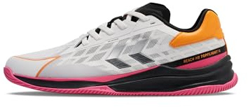 hummel HB TopFlight Pro 230728-9639 - Zapatillas de balonmano para interiores, color blanco/rosa/naranja, White Multicolor, 39 EU