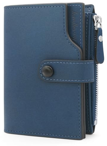 HHNOOM Portafoglio Uomo con Protezione RFID Antirapina - Portafoglio in Pelle PU Morbida Ultra Sottile con 17 Portacarte, Portamonete con Cerniera e Scomparto Banconote (Blu)