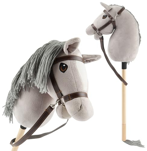 Bieco Käpphäst Grå - Storlek S, med Träns | Avtagbar Käpp & Svans, för Hoppning, Dressyr & Lek | Hobby Horse Hästar