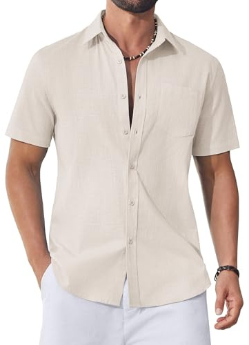 COOFANDY Herrskjorta kortärmad bomull sommarskjorta button down skjortor för män normal passform herrskjortor strandskjorta