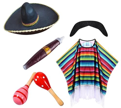 Generisch Costume de fête mexicaine 2026 pour adultes, capes, fête habillée de vacances pour hommes et femmes, Noir , taille unique