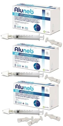 Aluneb Kit Hipertónico Pack de 3 | 3×(20 viales 5 ml + dispositivo) | Total 60 viales + 3 dispositivos | Solución salina hipertónica 3% con ácido hialurónico y xilitol | Nebulización nasal