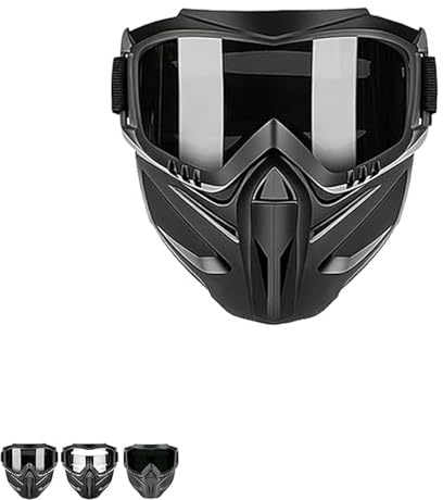 Detachable Full Face Goggle Mask for Motorcycle Riding Airsoft & Paintball Windproof Protective Face Shield with Impact Resistant Goggles for Ski Welding Outdoor Sports