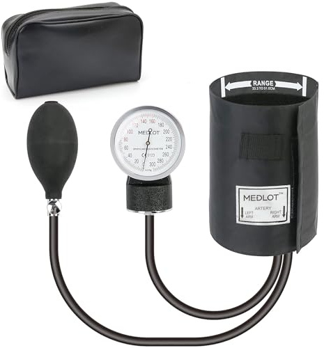 LotFancy Sfigmomanometro Manuale Professionale Aneroide Misuratore di Pressione Manuale da Braccio con Custodia a Cerniera, Calibrazione per Letture Accurate, Bracciale per Adulti 33-50,8 cm