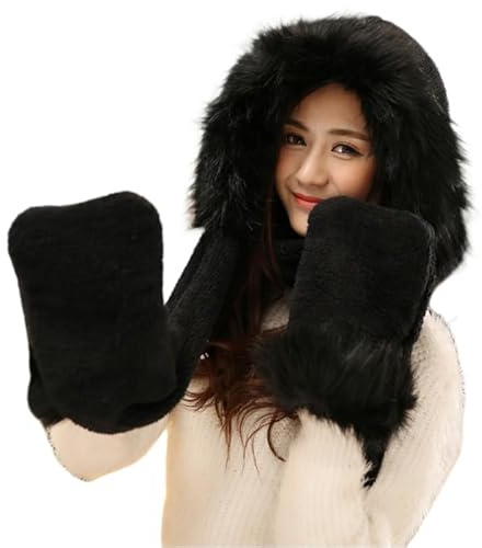 Femme Ensemble d'hiver Bonnet Echarpe Gants 3 en 1 en Fausse Fourrure Chapeau d'hiver Tour de cou Fourreau d'oreilles Protection Tête/Oreilles/Cou/Mains Doux Confortable pour Sports en Plein air
