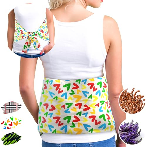 Faja Térmica Lumbar de Semillas - Almohada de Calor para Espalda Calentar en Microondas (50x25 cm) - Saco Térmico Grande con Funda Lavable, Tela de Algodón 100% y Olor a Lavanda (Corazones)