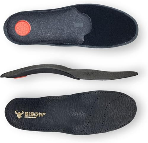 BISON ALFA Semelles Orthopédiques 1 Paire - Semelles Chaussures Confort au Pied Plat - Semelle en Cuir de Talon Amorti pour Femme et Homme - Taille 43 Noir