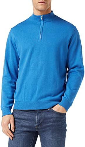 Island GREEN Men's Men's 1/4 Zip Lined Knit Jumper Sweater, Marine/Charcoal Marl, M UK