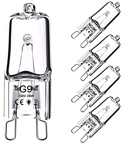 OSDUE 5 Stück G9 Halogenglühbirne, 28W 230V Halogen Leuchtmittel Warmweiße 2800K, Halogen Dimmbar für Backofen Mikrowellen Herd Deckenleuchten