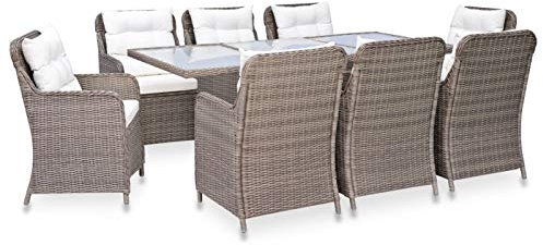 Gecheer 9-TLG. Garten-Essgruppe Sitzgruppe Gartenmöbel Set Polyrattan Balkonset Balkonmöbel Terrassenmöbel Sitzgarnitur Gartenlounge Gartengarnitur Tisch mit 8 Stühle Poly Rattan Braun