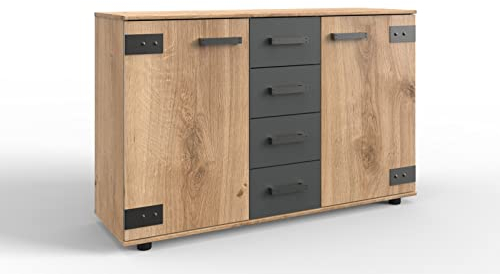 möbelando Kombikommode Stockholm aus Spanplatte in braun mit 4 Schubladen und 2 Türen. Abmessungen (B/H/T) 130x83x41 cm