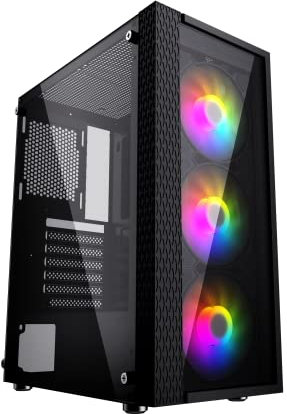 iONZ Gaming PC Computer Mini Tower Case M/ATX Tempered Glass - Performance Series. (KZ27 Inc 4 RGB Fans)