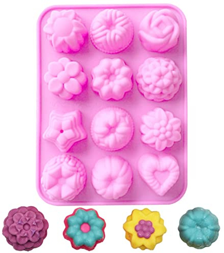 Wenmin Molde de Silicona Estrella | Molde de Silicona de 12 cavidades 3D Estrellas Rosa Flor para Hacer jabón | Molde de Silicona en Forma de corazón, Mini Flores, Molde de Silicona Artesanal