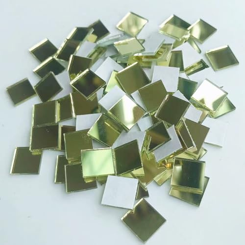 SSyang Fyrkantiga mosaikspeglar, paket med 200 spegelplattor, fyrkantiga, 10 x 10 mm, för gör-det-själv-projekt, vägg, hantverk och dekoration, mosaikspegeldekoration, vardagsrum och badrum (guld)