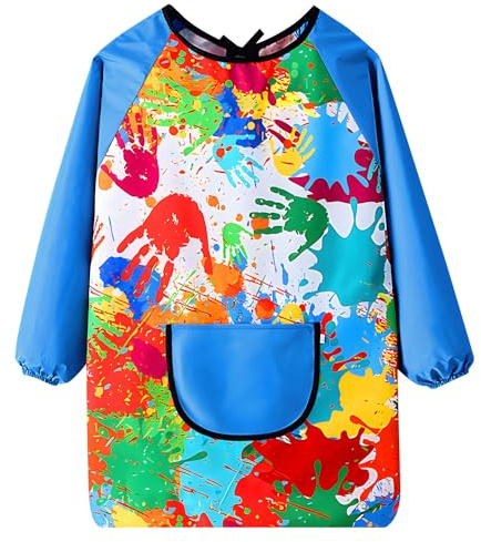 Grembiule da pittura per bambini Grembiule da pittura impermeabile a maniche lunghe per bambini Grembiule da pittura per bambini con tasche per dipingere Cucinare Mangiare (Altezza 80-100 cm)