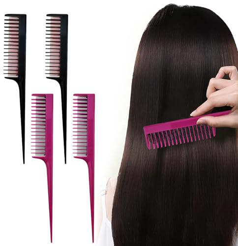 4 PCS Coloring and Highlighting Comb, Teasing Brush Hair Root Teasing Rat Tail Comb for Hair Cutting Hairdressing Styling