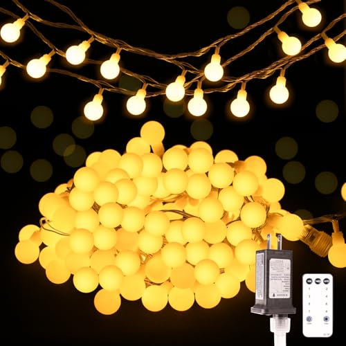 Outdoor Camping Fairy Lights 33ft, Garden Christmas Lights for Patio, Bedroom, Party Decorations, LED Globe String Lights, 8 Modes Remote Control Waterproof Outdoor/Indoor