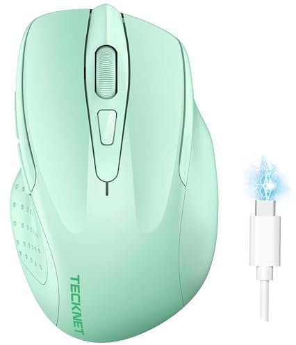 TECKNET Bluetooth Mouse, Rechargeable Bluetooth Wireless Mouse(Tri-Mode: BT 5.0/3.0+2.4G), 4800DPI Adjustable, Silent Ergonomic Wireless Mouse for Laptop PC Computer, Windows Mac OS,6 Buttons