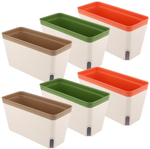 MAHIONG 6 PCS Windowsill Herb Planter, Self Watering Plant Pots Indoor, Rectangle Plant Pot with Drainage Holes for Indoor, Outdoor, Garden, Balcony, Planters, 27 x 14.4 x 12 cm