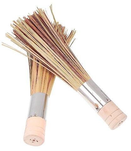 SECFOU Wok Cleaning Brush and Pan Washing Brush Long Handle Bamboo with Steel Bristles Multi-Purpose Kitchen Cleaning Gadgets for Pot and Wok 2pcs Set