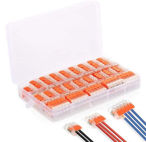 Kabelverbinder - Kabelklemmen Elektro Verbindungsklemmen Klemme 75 PCS mit Betätigungshebel Kabelklemmen geeignet für 4mm² Leiter Lüsterklemmen für feste Kabel passend für 2-3-5 Leiter (Orange)