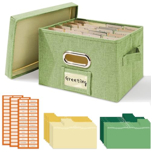 Vienrose Organizzatore di biglietti d'auguri, Scatola portabiglietti, Scatola organizzatrice con divisori, Portabiglietti per la conservazione di cartoline, adesivi, foto, 1 pezzo Grass Green