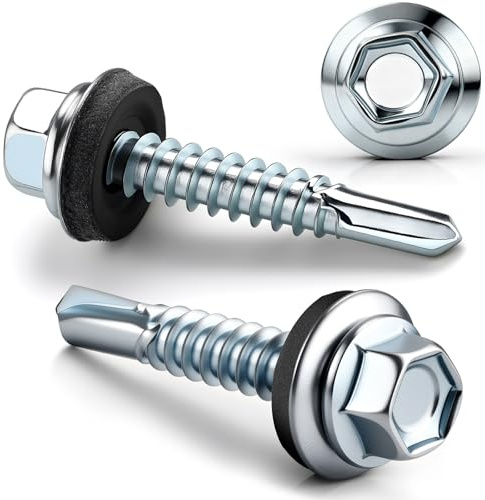 Viti per lamiera trapezoidale, 130 pezzi, autofilettanti con rondella di tenuta, 5,5 x 25 mm, viti per tetto con rondella di tenuta, in acciaio al carbonio, zincate per costruzioni metalliche