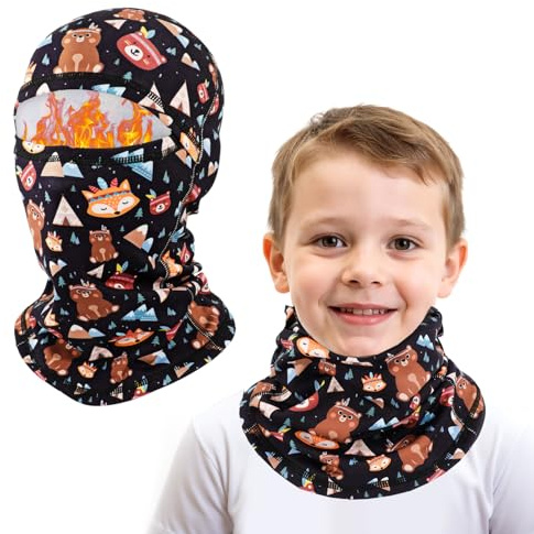 AYPOW Pasamontañas Térmico de Invierno Niños, Multifunción Prueba de Viento Forro Polar Cálido Máscara de Esquí Ciclismo Sombreros Gorro con Calentador de Cuello, Mascarilla para 4-10 Años Niños Niñas