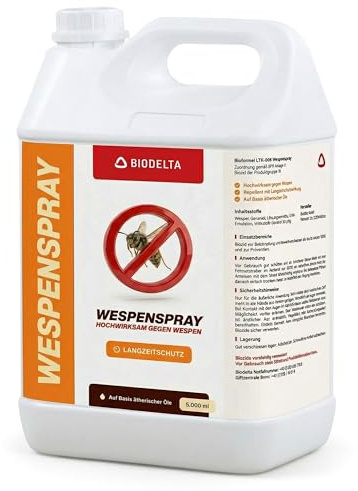 BIODELTA Wespenspray gegen Wespen & Wespennester – Wespen-Abwehr-Spray mit Sofortwirkung – Effektiver Wespenschutz für Balkon, Terrasse & Garten – Fleckenfrei & Geruchsneutral (5 l)
