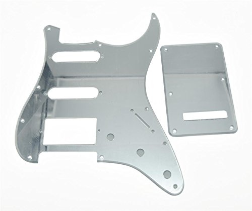 KAISH 11 Hole ST/Strat Style Pickguard HSS Pick Guard with ST Back Plate Tremolo Trem Cover for USA/Mexico Stratocaster/Strat Silver Mirror 1 Ply