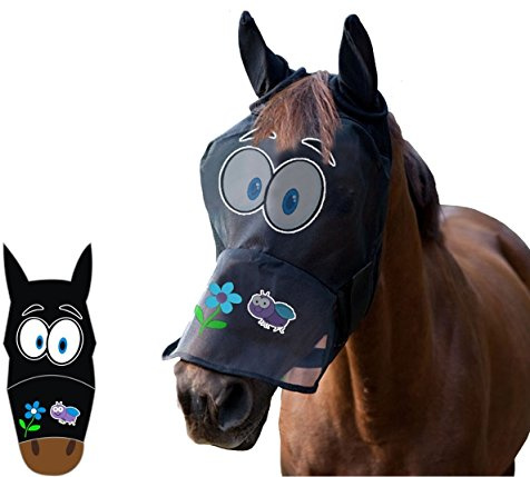 LTG PRO Horse Pony Fly Face Mask – Cartoon Funny Print Breathable Mesh with Ears Nose Protection, Anti-Rub Eye Darts, UV Insect Shield – Pony/Cob/Full Sizes (Cartoon Big Eyes, Full)