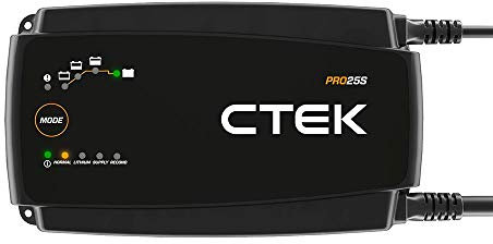 CTEK Pro25S 12V Battery Charger, Power Supply, Tender, Maintainer for Lithium, Truck and Car - Reconditioning Mode, Desulphator, Black
