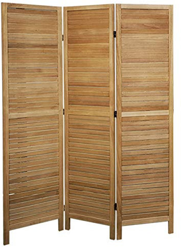 PEGANE Paravent persienne de 3 pans en Bois, Coloris Brun Clair - Dim : H170 x L120cm