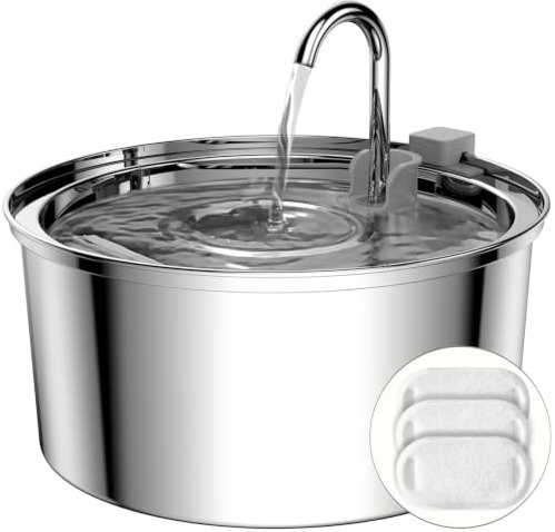 Cat Water Fountain Stainless Steel - 108oz/3.2L Large Capacity Cat Fountain for Drinking, Ultra Quiet Metal Pet Water Fountain for Cats, Small Dogs, Multiple Pets
