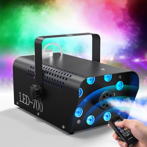 700W Nebelmaschine, Nebelmaschine mit 8 led Lichteffekt, 10 Farben RGB drahtlose Fernbedienung Mini Nebelmaschine für Hochzeit Party Halloween Weihnachten Disco Show Club