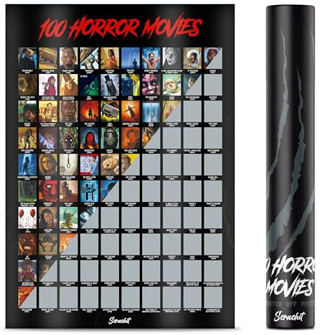 scrachit - Top 100 Horror Movies Scratch Off Poster - For Hardcore Horror Fanatics - Great Scary Movie Gifts for Horror Lovers- 23x17