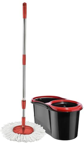 Best House Microfiber Spin Mop Bucket Set Floor Cleaning Solution, Self-Wringing Wet and Dry Rotary Mop with Bucket Set, Cleaning mop bucket Set, Durable Plastic Mop Bucket (13L, Black Red)