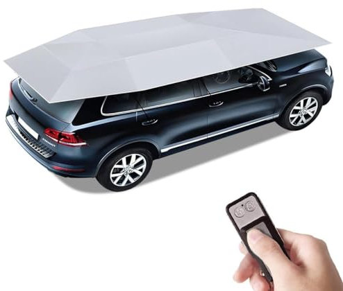 LSHFYV Copertura Universale per Tenda per Auto, tettoia per Posto Auto Coperto Pieghevole per Protezione Solare, Copertura per ombrellone per Auto Estiva Completamente Automatica,Silvergray-420x210cm