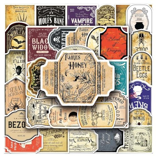 Potion Label Stickers, Potion Bottle Label Stickers | Trendiga Potion Waterproof Stickers 50st - Halloween flasketiketter för festtillbehör dekoration, kuvertdekaler för vattenflaska, bärbar dat