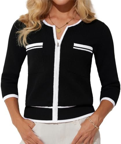 GRACE KARIN Lady Elegant Open Front Knitwear mit Pocket Fashion Contrasting Color Work Office Knit Shrug Black M